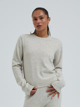 Seamless Basic Classic Crew Neck | Wool Cashmere Cardigan Ecru Melange