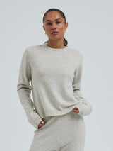 Seamless Basic Classic Crew Neck | Wool Cashmere Cardigan Ecru Melange