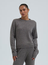 Seamless Basic Classic Crew Neck | Wool Cashmere Cardigan Heather Mushroom