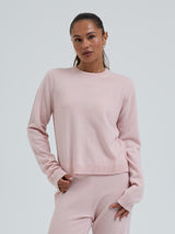 Seamless Basic Classic Crew Neck | Wool Cashmere Cardigan Powder Pink