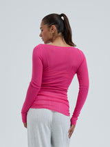 Seamless Basic Cotton Boat Neck | Cotton L/S T-Shirt Berry Pink