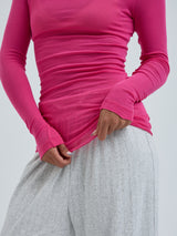 Seamless Basic Cotton Boat Neck | Cotton L/S T-Shirt Berry Pink