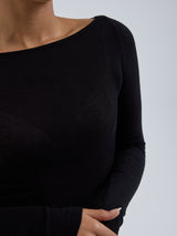 Seamless Basic Cotton Boat Neck | Cotton L/S T-Shirt Black