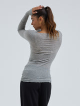 Seamless Basic Cotton Boat Neck | Cotton L/S T-Shirt Grey Melange