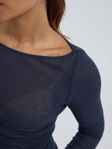 Seamless Basic Cotton Boat Neck | Cotton L/S T-Shirt Midnight