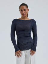 Seamless Basic Cotton Boat Neck | Cotton L/S T-Shirt Midnight