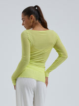 Seamless Basic Cotton Boat Neck | Cotton L/S T-Shirt Neon Yellow