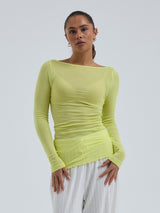 Seamless Basic Cotton Boat Neck | Cotton L/S T-Shirt Neon Yellow