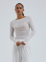 Seamless Basic Cotton Boat Neck | Cotton L/S T-Shirt Off-White