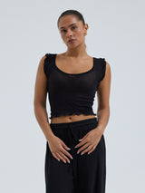 Seamless Basic Cotton Crop Top | Cotton Tank Top Black