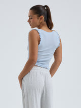 Seamless Basic Cotton Crop Top | Cotton Tank Top Hazy Sky