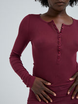 Seamless Basic Cotton Granddad | Cotton L/S T-Shirt Burgundy