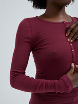 Seamless Basic Cotton Granddad | Cotton L/S T-Shirt Burgundy