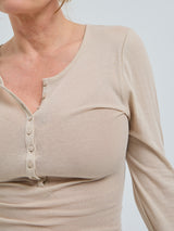 Seamless Basic Cotton Granddad | Cotton L/S T-Shirt Dark sand