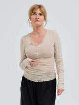 Seamless Basic Cotton Granddad | Cotton L/S T-Shirt Dark sand