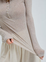 Seamless Basic Cotton Granddad | Cotton L/S T-Shirt Desert Melange