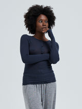 Seamless Basic Cotton Granddad | Cotton L/S T-Shirt Midnight
