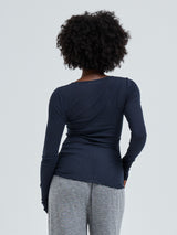 Seamless Basic Cotton Granddad | Cotton L/S T-Shirt Midnight