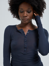 Seamless Basic Cotton Granddad | Cotton L/S T-Shirt Midnight