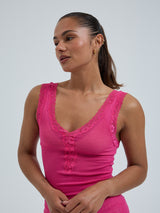 Seamless Basic Cotton Lacey | Cotton Tank Top Berry Pink