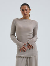 Seamless Basic Elegante | Merino wool L/S T-Shirt Beige