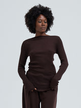 Seamless Basic Elegante | Merino wool L/S T-Shirt Dark Brown