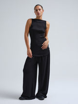 Seamless Basic Fresco | Merino wool Strap Top Black