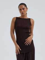 Seamless Basic Fresco | Merino wool Strap Top Dark Brown