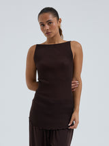 Seamless Basic Fresco | Merino wool Strap Top Dark Brown