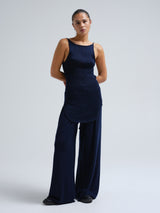 Seamless Basic Fresco | Merino wool Strap Top Navy