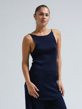 Seamless Basic Fresco | Merino wool Strap Top Navy