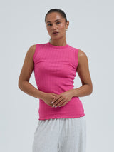 Seamless Basic Jacquard Crush | Cotton Tank Top Berry Pink