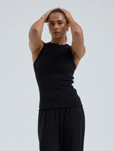 Seamless Basic Jacquard Crush | Cotton Tank Top Black