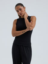 Seamless Basic Jacquard Crush | Cotton Tank Top Black