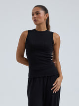 Seamless Basic Jacquard Crush | Cotton Tank Top Black