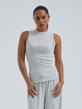 Seamless Basic Jacquard Crush | Cotton Tank Top Lt grey melange