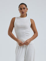 Seamless Basic Jacquard Crush | Cotton Tank Top Off-White