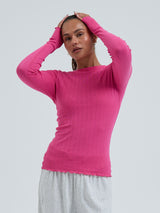 Seamless Basic Jacquard Fiore | Cotton L/S T-Shirt Berry Pink