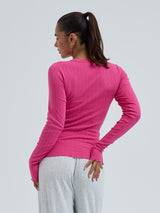 Seamless Basic Jacquard Fiore | Cotton L/S T-Shirt Berry Pink