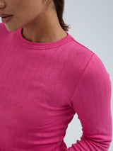 Seamless Basic Jacquard Fiore | Cotton L/S T-Shirt Berry Pink