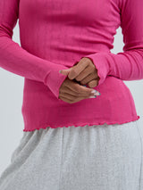 Seamless Basic Jacquard Fiore | Cotton L/S T-Shirt Berry Pink