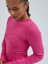Seamless Basic Jacquard Fiore | Cotton L/S T-Shirt Berry Pink