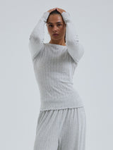 Seamless Basic Jacquard Fiore | Cotton L/S T-Shirt Lt grey melange