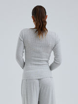 Seamless Basic Jacquard Fiore | Cotton L/S T-Shirt Lt grey melange