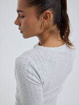 Seamless Basic Jacquard Fiore | Cotton L/S T-Shirt Lt grey melange