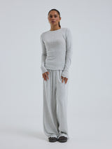 Seamless Basic Jacquard Fiore | Cotton L/S T-Shirt Lt grey melange