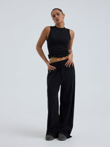 Seamless Basic Jacquard Pants | Cotton Pants Black