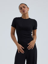 Seamless Basic Jacquard Short Sleeve | Cotton S/S T-Shirt Black