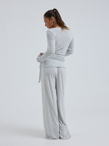 Seamless Basic Jacquard Wrap | Cotton Cardigan Lt grey melange