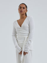 Seamless Basic Jacquard Wrap | Cotton Cardigan Off-White